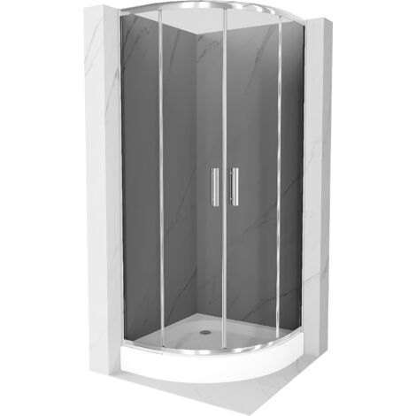 Cabine de douche Mexen Rio demi-ronde 90 x 90 cm, graphite, chrome + receveur Rio, blanc - 863-090-090-01-40-4710