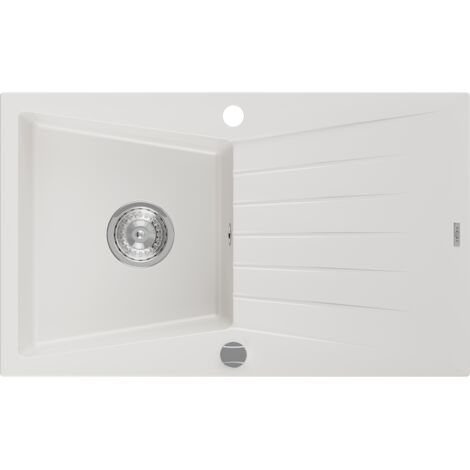 Mexen Cesar évier en granit à 1 cuve avec égouttoir 775 x 470 mm, Blanc - 6514771010-20 (1/4)