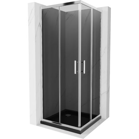 Mexen Rio cabine de douche carrée 90 x 90 cm, graphite, chrome + receveur plat, noir - 860-090-090-01-40-4070