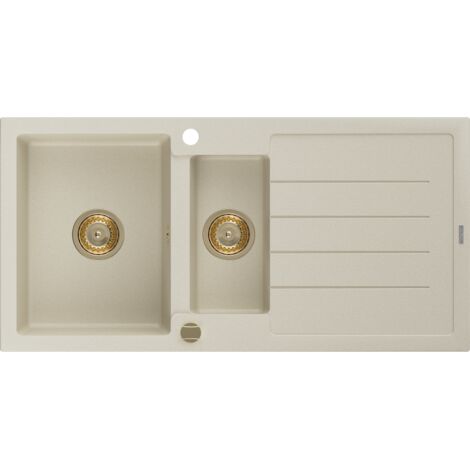 Mexen Andres évier en granit à 1,5 cuvette avec égouttoir 1000 x 500 mm, Beige, siphon Or - 6515101510-69-G