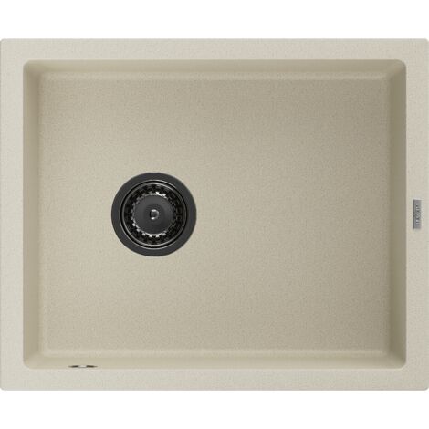 Mexen Pedro évier en granit à 1 cuve 560 x 460 mm, Beige, siphon Noir - 6508561000-69-B (1/5)