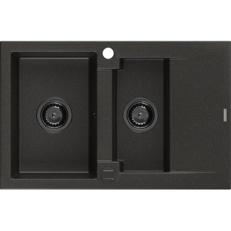 Mexen Gaspar évier en granit à 1,5 cuvette avec égouttoir 737 x 475 mm, Noir/Or métallique, siphon Noir - 6507731505-75-B (1/5)