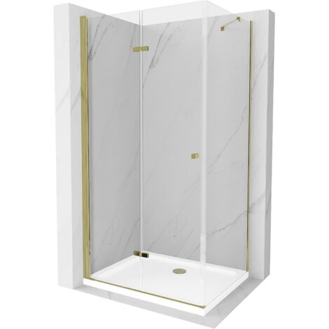 Mexen Lima cabine de douche pliable 100 x 70 cm, transparent, dorée + bac à douche Flat - 856-100-070-50-00-4010 (1/5)