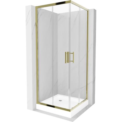 Mexen Rio cabine de douche carrée 80 x 80 cm, transparente, dorée + receveur de douche Rio, blanc - 860-080-080-50-00-4510