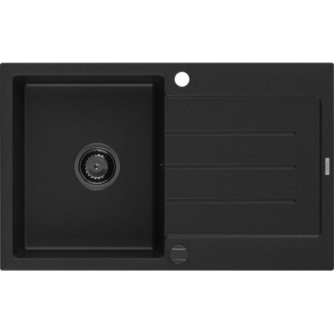 Mexen Bruno évier en granit à 1 cuve avec égouttoir 795 x 495 mm, Noir, siphon Noir - 6513791010-77-B (1/5)