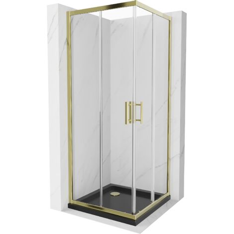 Mexen Rio cabine de douche carrée 80 x 80 cm, transparent, or + receveur Flat, noir - 860-080-080-50-00-4070G