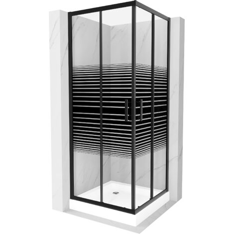 Mexen Rio cabine de douche carrée 70 x 70 cm, rayures, noire + receveur Rio, blanc - 860-070-070-70-20-4510