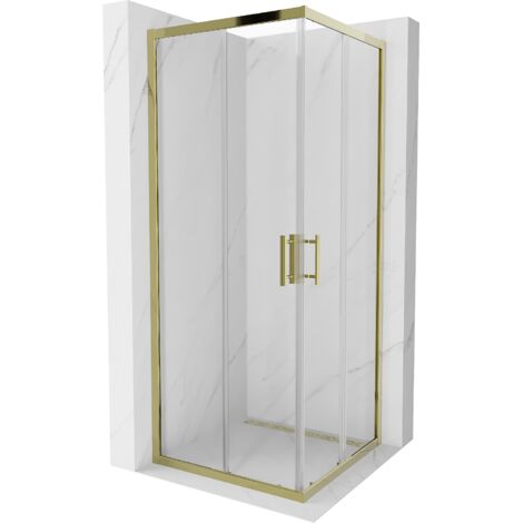 Mexen – Cabine de douche carrée 80 x 80 cm – Verre trempé 6 mm transparent – Portes coulissantes dorées – Installation universelle – 8600800805000 - RIO 80 X