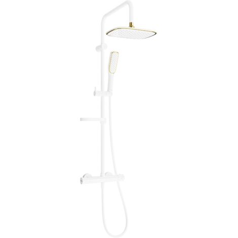 Mexen KX49 ensemble de douche en saillie avec pomme de douche et mitigeur thermostatique, blanc/or - 771504091-25 (1/2)