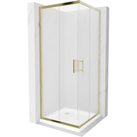 Mexen Rio cabine de douche carrée 70 x 70 cm, dépoli, or + receveur plat, blanc - 860-070-070-50-30-4010G