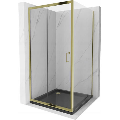 Mexen Apia cabine de douche coulissante 90 x 90 cm, transparent, or + receveur plat, noir - 840-090-090-50-00-4070G