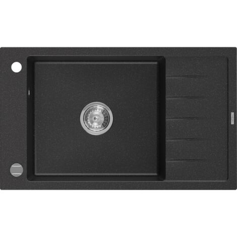 Mexen Elias évier en granit à 1 cuve avec un égouttoir court 795 x 480 mm, Noir/Argent métallique - 6511791005-73 (1/5)