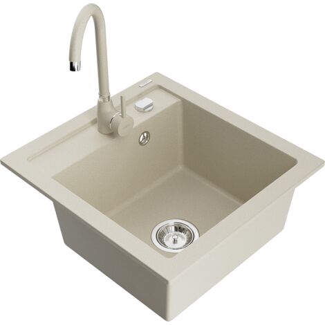 Mexen Vito évier en granit à 1 cuve et robinet mélangeur Telma, Beige - 6503-69-670200-69 (1/5)