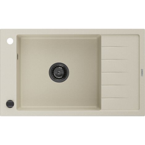 Mexen Elias évier en granit à 1 cuve avec égouttoir 795 x 480 mm, Beige, siphon Noir - 6511791005-69-B (1/5)