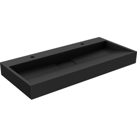 Mexen – Lavabo de comptoir en conglomérat noir 100 x 46 cm – 2 trous pour robinet – Vasque à poser – 23011072