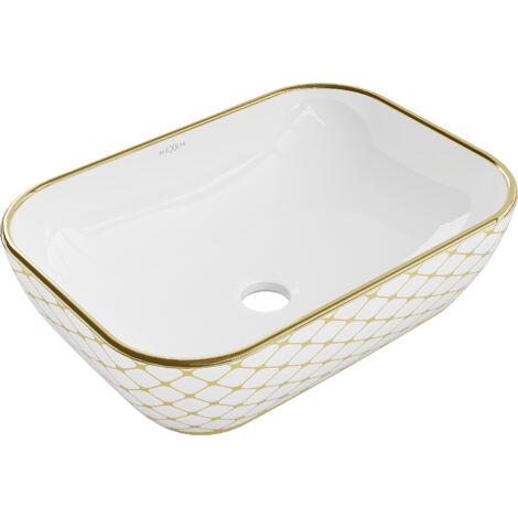 Mexen Rita lavabo de comptoir 45 x 32 cm, blanche/or motif carreaux - 21084509 (1/5)