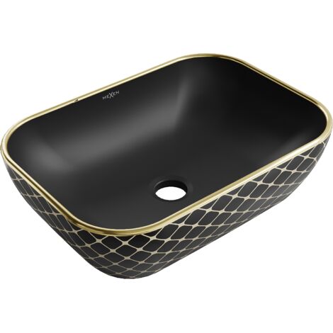 Mexen Rita lavabo de comptoir 45 x 32 cm, Noir mat/or motif carreaux - 21084579 (1/5)