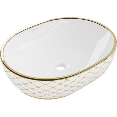 Mexen Viki lavabo de comptoir 48 x 35 cm, blanche/or motif carreaux - 21054809 (1/5)
