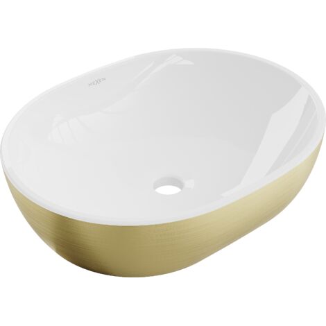 Mexen Viki lavabo de comptoir 48 x 35 cm, blanche/or motif lignes - 21054817 (1/5)