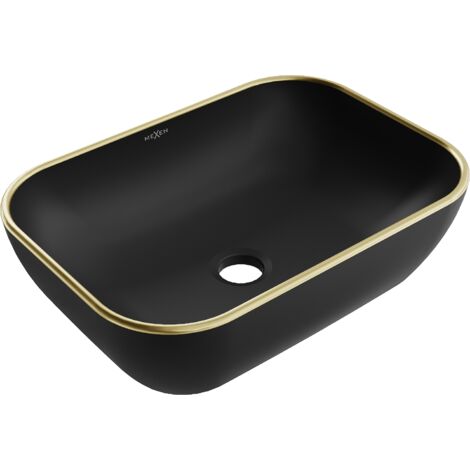 Mexen Rita lavabo de comptoir 45 x 32 cm, Noir mat/bord en or - 21084575 (1/5)