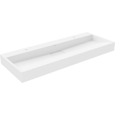 Mexen – Lavabo de comptoir en conglomérat 120 x 46 cm – 2 trous pour robinet – Blanc – Pour espaces modernes – 23011202