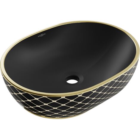 Mexen Viki lavabo de comptoir 48 x 35 cm, Noir mat/or motif carreaux - 21054879 (1/5)