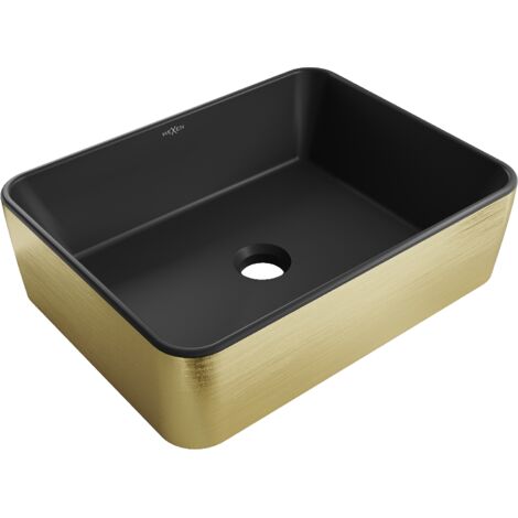 Mexen Catia lavabo de comptoir 48 x 37 cm, Noir mat/or motif lignes - 21314877 (1/5)