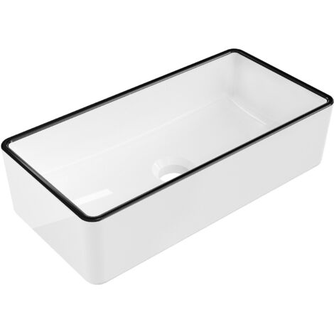 Mexen – Vasque à poser blanche 46 x 23 cm – Céramique sanitaire avec bord noir – Pour espaces restreints – 21614607