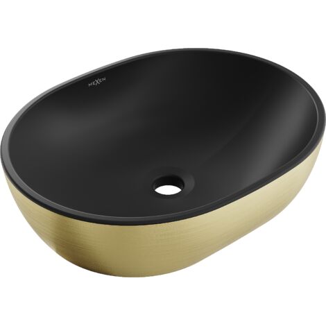 Mexen Viki lavabo de comptoir 48 x 35 cm, Noir mat/or motif lignes - 21054877 (1/5)