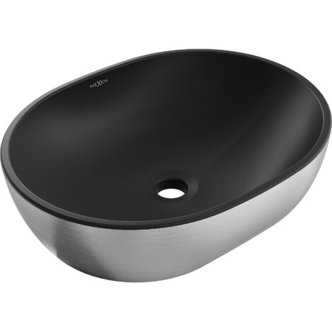 Mexen Viki lavabo de comptoir 48 x 35 cm, Noir mat/Argent motif lignes - 21054873 (1/5)