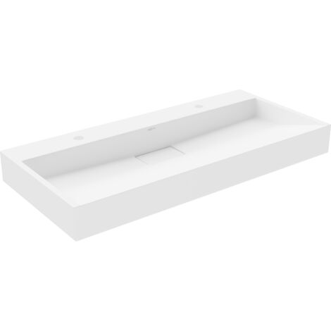 Mexen – Lavabo de comptoir en conglomérat 100 x 46 cm – 2 trous – Blanc – Pour espaces modernes – 23011002