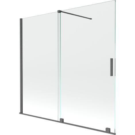 Mexen Velar écran de baignoire à 2 ailes coulissante 170 x 160 cm, transparent, gun gray brossé - 896-170-000-01-66