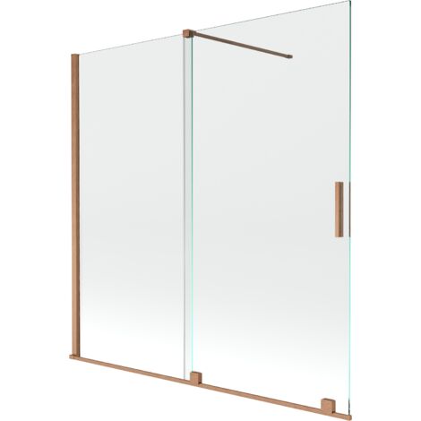 Mexen Velar écran de baignoire à 2 ailes coulissante 160 x 150 cm, transparent, Cuivre brossé - 896-160-000-01-65