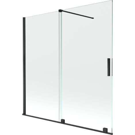 Mexen Velar écran de baignoire à 2 ailes coulissante 160 x 150 cm, transparent, Noir - 896-160-000-01-70