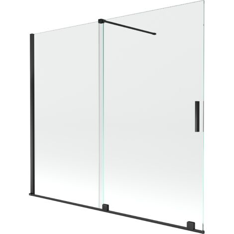 Mexen Velar écran de baignoire à 2 ailes coulissante 180 x 150 cm, transparent, Noir - 896-180-000-01-70