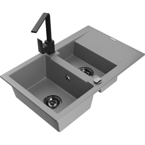 Mexen Gaspar évier en granit 1,5 bac avec égouttoir et robinet de cuisine Rita, gris - 6507-71-670300-70-B (1/5)