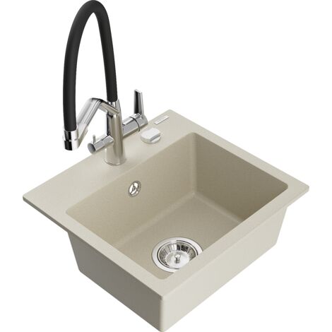 Mexen Milo évier en granit 1-bassin avec robinet de cuisine Duo, beige - 6505-69-671701-07 (1/5)
