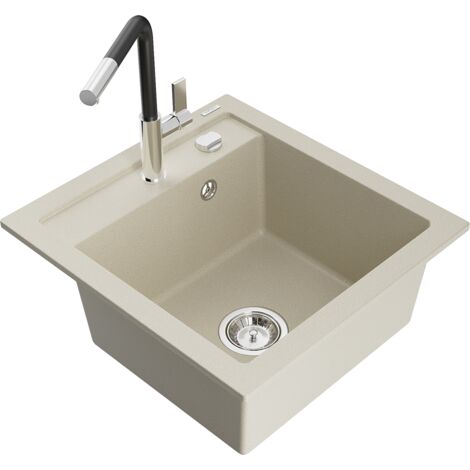 Mexen Vito évier en granit à 1 cuve avec robinet mélangeur Flora, Beige - 6503-69-670401-07 (1/5)