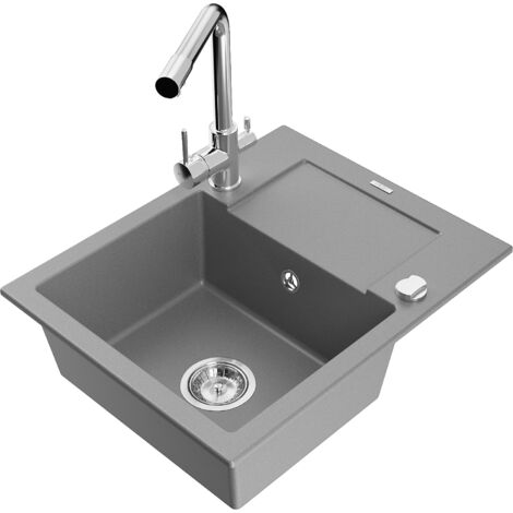Mexen Enzo évier en granit 1 bac avec égouttoir et robinet de cuisine Duero, gris - 6506-71-671600-00 (1/5)