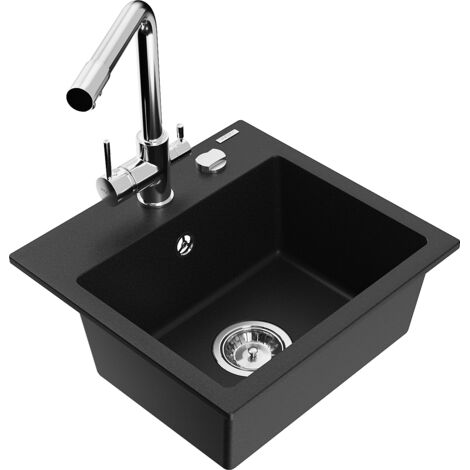 Mexen Milo évier en granit 1 bac avec robinet de cuisine Duero, noir - 6505-77-671600-00 (1/5)