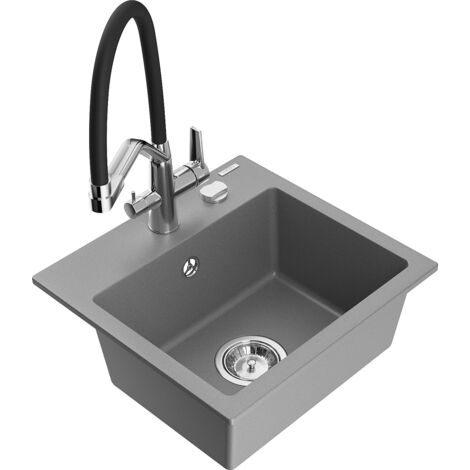 Mexen Milo évier en granit 1-bac avec robinet de cuisine Duo, gris - 6505-71-671701-07 (1/5)