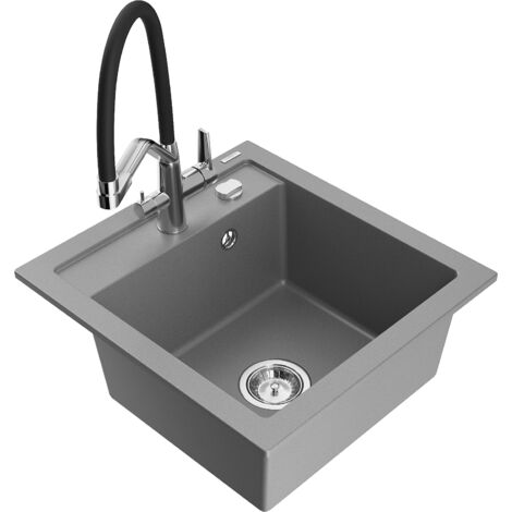 Mexen Vito évier en granit 1 bac avec robinet de cuisine Duo, gris - 6503-71-671701-07 (1/5)