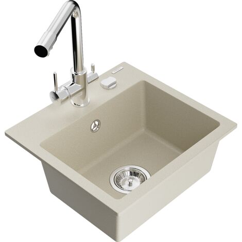 Mexen Milo évier en granit 1-bassin avec mitigeur de cuisine Duero, beige - 6505-69-671600-00 (1/5)