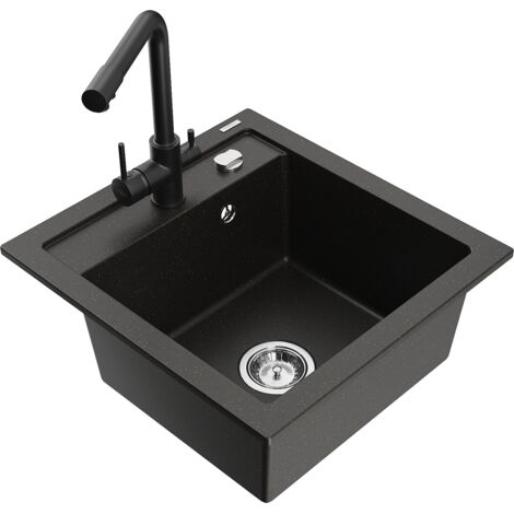 Mexen Vito évier en granit 1 bac avec robinet de cuisine Duero, noir/or métallisé - 6503-75-671600-70 (1/5)