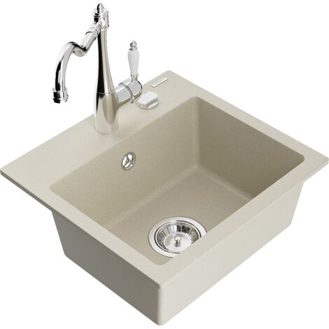 Mexen Milo évier en granit à 1 cuve avec robinet mélangeur Carla, Beige - 6505-69-670700-00 (1/5)