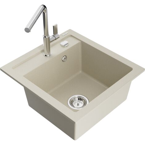 Mexen Vito évier en granit à 1 cuve avec robinet mélangeur Flora, Beige - 6503-69-670401-00 (1/5)