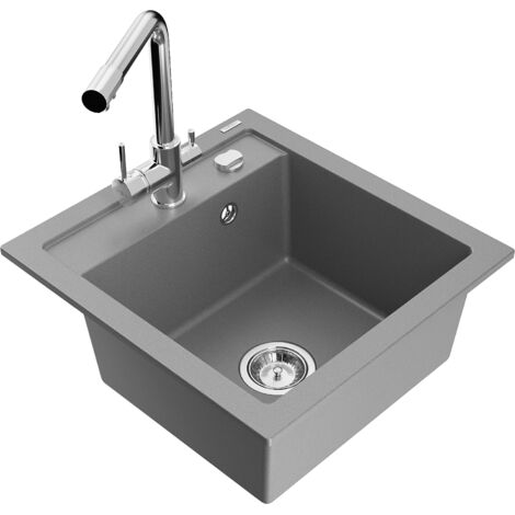 Mexen Vito évier en granit 1 bac avec robinet de cuisine Duero, gris - 6503-71-671600-00 (1/5)