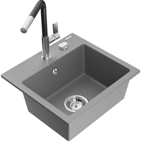 Mexen Milo évier en granit à 1 cuve avec robinet mélangeur Flora, Gris - 6505-71-670401-07 (1/5)