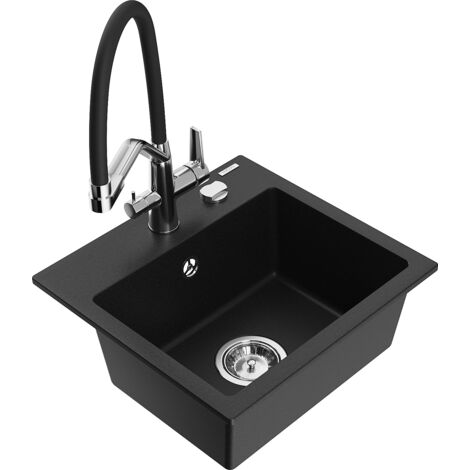 Mexen Milo évier en granit 1-bassin avec robinet de cuisine Duo, noir - 6505-77-671701-07 (1/5)