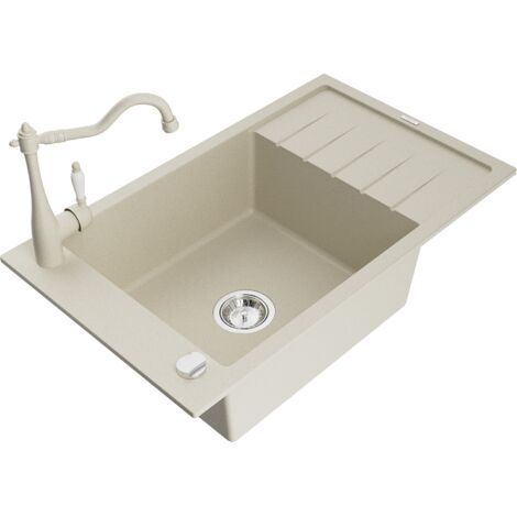 Mexen Elias évier en granit 1 bassine avec égouttoir et robinet de cuisine Carla, beige - 6511-69-670700-69 (1/5)